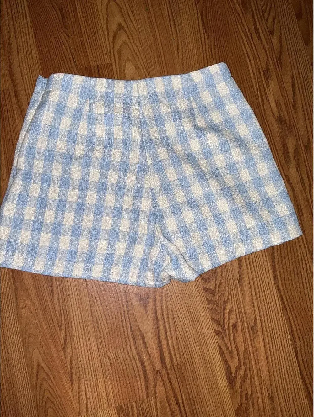 Day + Moon Two-Piece Light Blue and White Gingham Crop Top and Skort Set